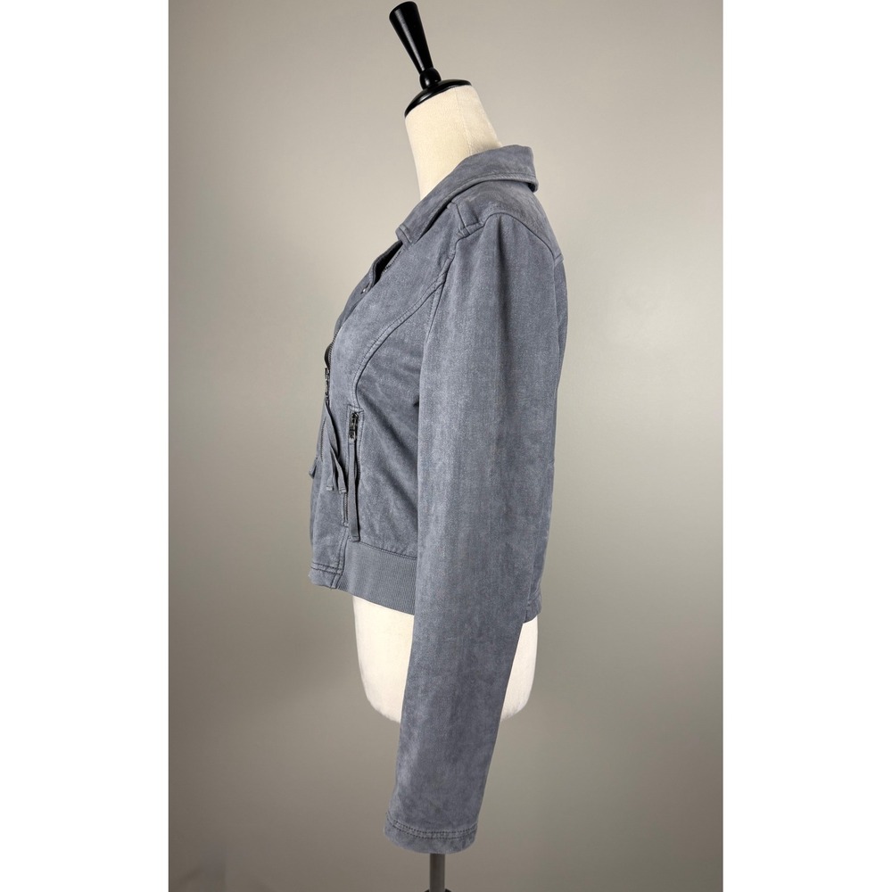 Marrakech Moto Jacket Faux Suede Medium Grey Asymmetrical Zip Cropped Moto Coat - Picture 7 of 10